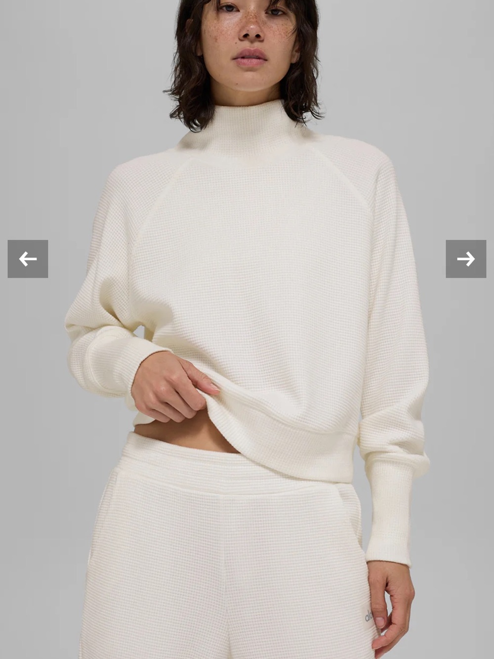 ALO Yoga Cream Waffle Mock Neck Sweater